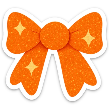 Make the sparkling bow orange with glitter details, playful and stylish, no background. The style should be playful and stylish with vibrant glitter details and a sparkling effect. sticker