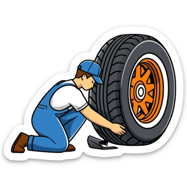 Mechanic changing tire sticker