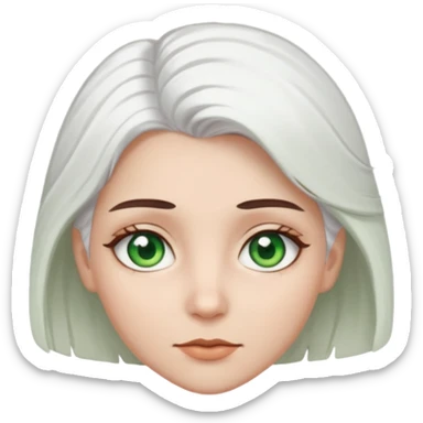 Girl with white hair , green eyes and brown brows  sticker