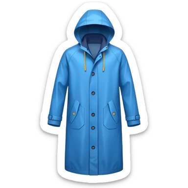 blue raincoat, just rain coat, negative: object. sticker