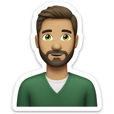 a man of 26 years old with a beard, green eyes, short hair, brunette, being an English teacher sticker