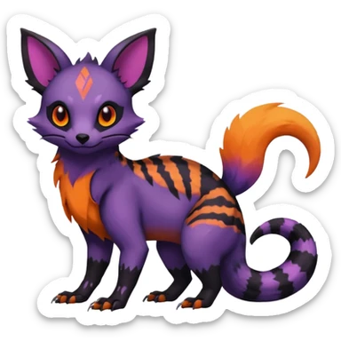Rare cute epic aesthetic gothic colorful Salandit-Eevee-Civet-species-Fakemon-hybrid-creature, with markings, full body sticker