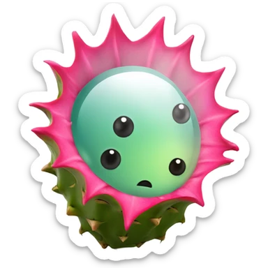 3D elegant Pitahaya with large shiny eyes 👀 one hand holds the mirror with its reflection 🪞 sticker