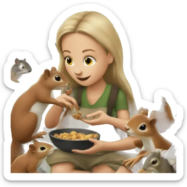 Young white woman feeding squirrels  sticker