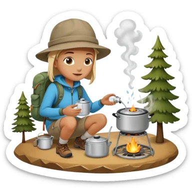 A camper boiling water on a portable stove, enjoying the outdoor breeze.
 sticker