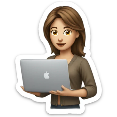 pretty programmer girl with brown hair working with MacBook sticker