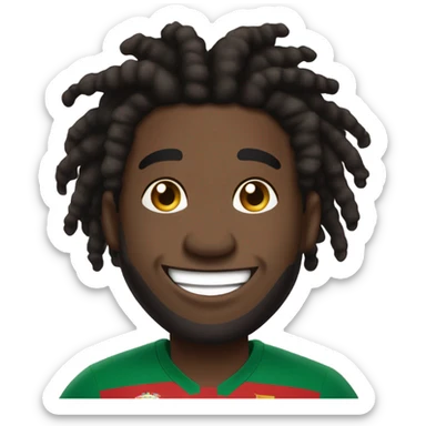  Young black man- 4 inch short black nappy messy dread locks-  low eyebrows - low eyes - no facial hair laughing Portugal jersey lean crazy smile  sticker