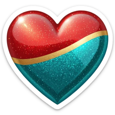 glitter heart with tri-color red, gold, teal sticker