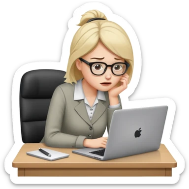 Chica con Estrés laboral en la oficina y mala postura en su laptop  sticker