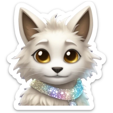Furry, sparkle, iridescent, colorful, pastel, edgy, cool, fantasy beautiful, brown, beige, white, divine, godly, angelic, animal, anthro, full body, fursona, feline sticker