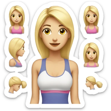 a blonde woman with black eyes doing physical exercises with straight hair sticker