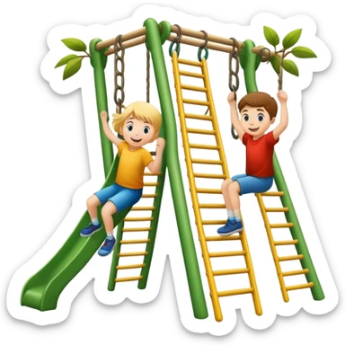 two children climbing a jungle gym, happy and energetic sticker