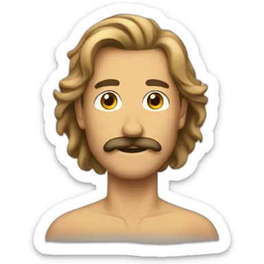 Tan fit very long hair man with a mustache sticker