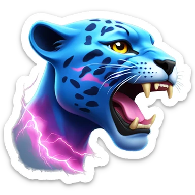 A blue panther head with pink lightning flowing out of its eyes side view  sticker