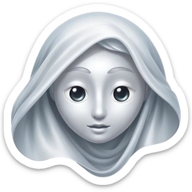 Regal and mysterious, with a flowing, sheet-like form draped in silvery-white hues, softly billowing as if caught in an unseen breeze, eye holes glowing with deep, thoughtful wisdom, simplified yet sophisticated, highly detailed, with a soft spectral radiance, high shine, exuding quiet authority, with a glowing outline that captures the essence of an ancient, noble spirit drifting through time! sticker