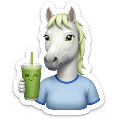  white horse with tshirt character holding matcha drink sticker