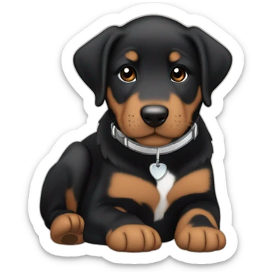 Sleeping black and brown beauceron puppy with white chest and chin sticker