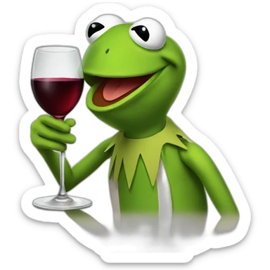 kermit frog drinking big glas of wine sticker