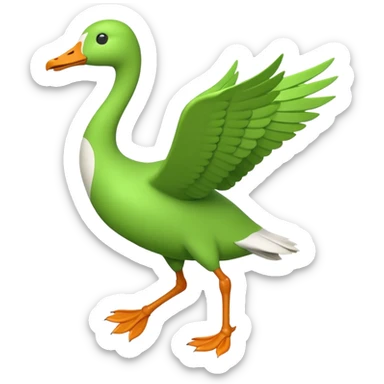 "Running goose emoji with long neck and two legs, all bright green #39C700. Wings must be tightly folded against the body—no flapping, no spread wings, no movement." sticker
