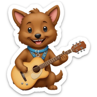 happy dog playing guitar sticker