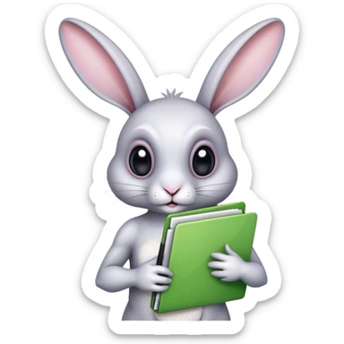 conejo con ojos alienígenas y piel especial sujeta una carpeta. sticker