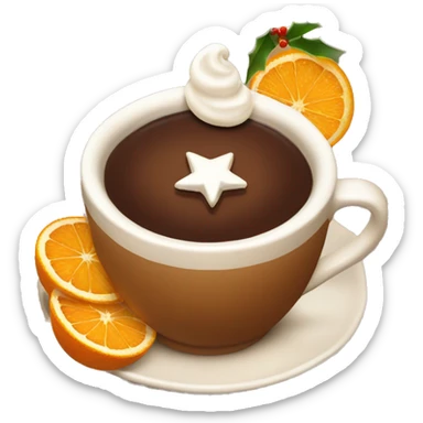 christmas tea with oranges, cinnamon and whipped cream in brown cup sticker