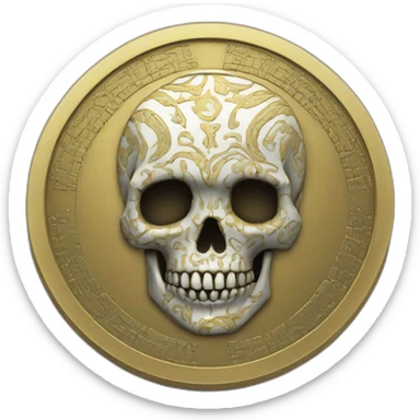 A coin with patterns and skull in middle sticker