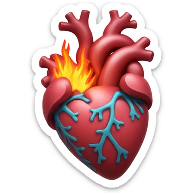 Anatomical heart with flames sticker