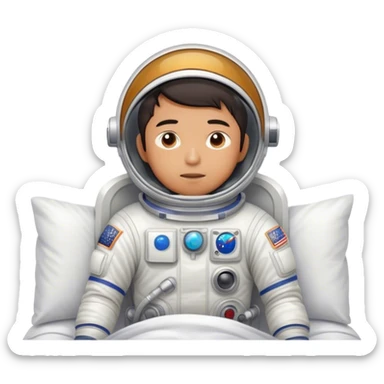 Asian man wearing in astronaut wakeup from the bed looking lazy with sun sticker