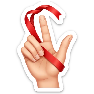 index finger with red ribbon sticker