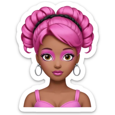 black barbie. updo hair, pink hair, perfect makeup and super pretty sticker