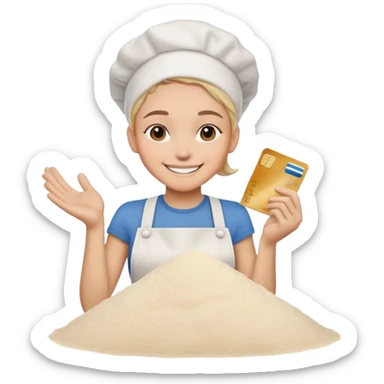 Smiling face with credit card and a pile of flour sticker