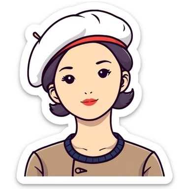 Parisian woman wearing a beret hat sticker
