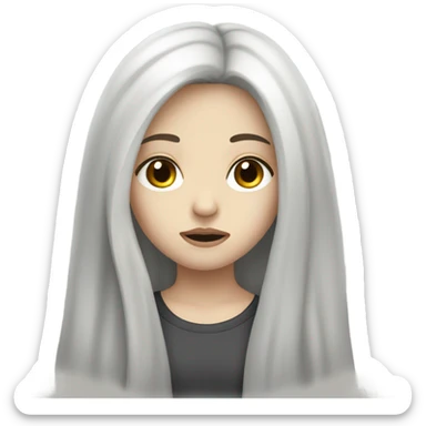 Pale girl with long black hair sad sticker