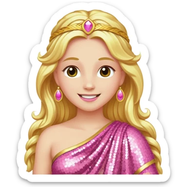 Venus Love Goddess with long golden hair, pink sequin toga sticker