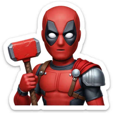Deadpool holding thors hammer sticker