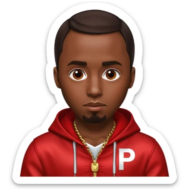 P Diddy with dark brown hair, metallic red outfit sticker