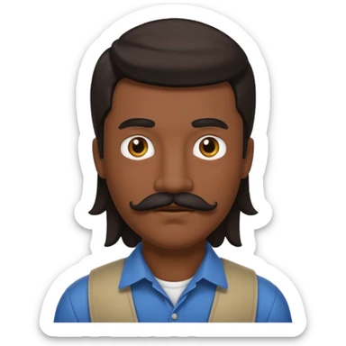 White man with dark mullet and mustache sticker