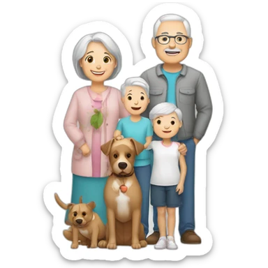 white family of 3 with grandchild and 2 grandparents and dog sticker