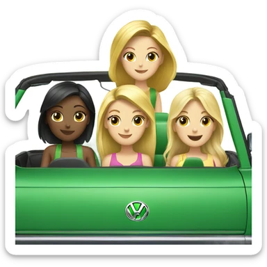2 blonde and 2 brunette girls in a green convertible volkswagen  sticker