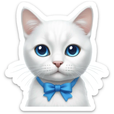 white cat blue bow sticker
