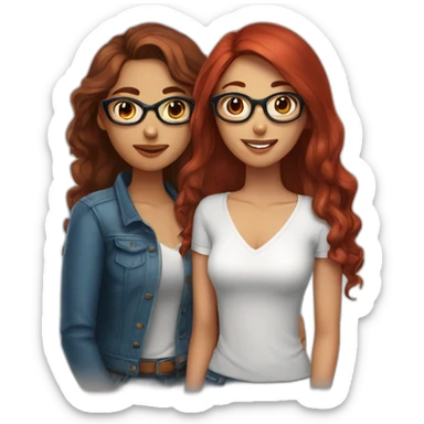 Wlw couple Latina girl with long dark hair and red head girl with blue eyes and glasses  sticker