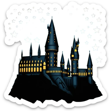 Harry Potter Hogwarts castle silhouette with stars, outlined icon sticker