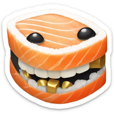 A piece of sushi smiling with gold teeth sticker