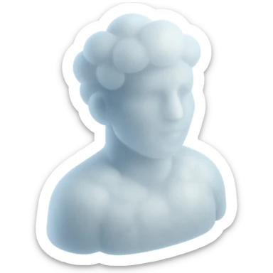 person looking straight, fully made of white fluffy convex clouds, shoulder up, matte glass style sticker