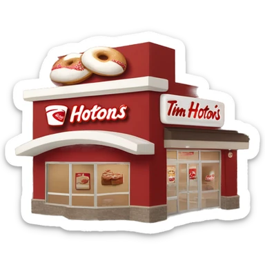 “Tim Hortons store with a red and white color scheme, featuring the classic Tim Hortons logo, a warm and welcoming design that represents a popular coffee and donut shop.” sticker