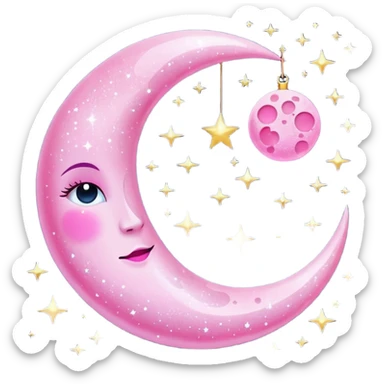 Pink sparkly moon sticker