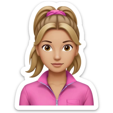 Woman dark blond hair ponytail pink  full body jumpsuit  sticker