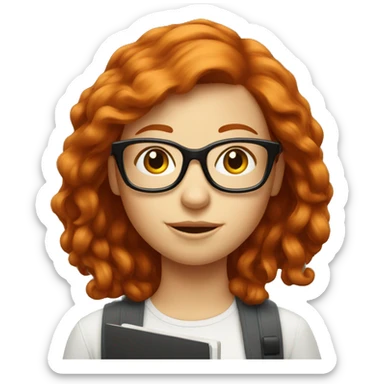 Redhead girl Nerd with glasses and computer sticker