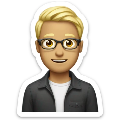 Man pulling hair out with glasses and blonde sticker